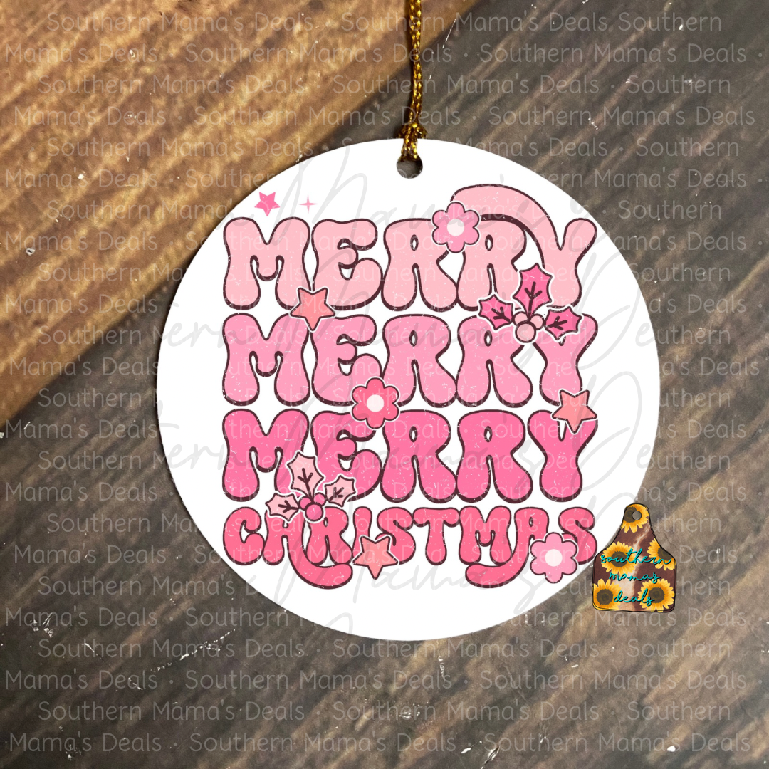 Merry Christmas Pink Stacked Ornament