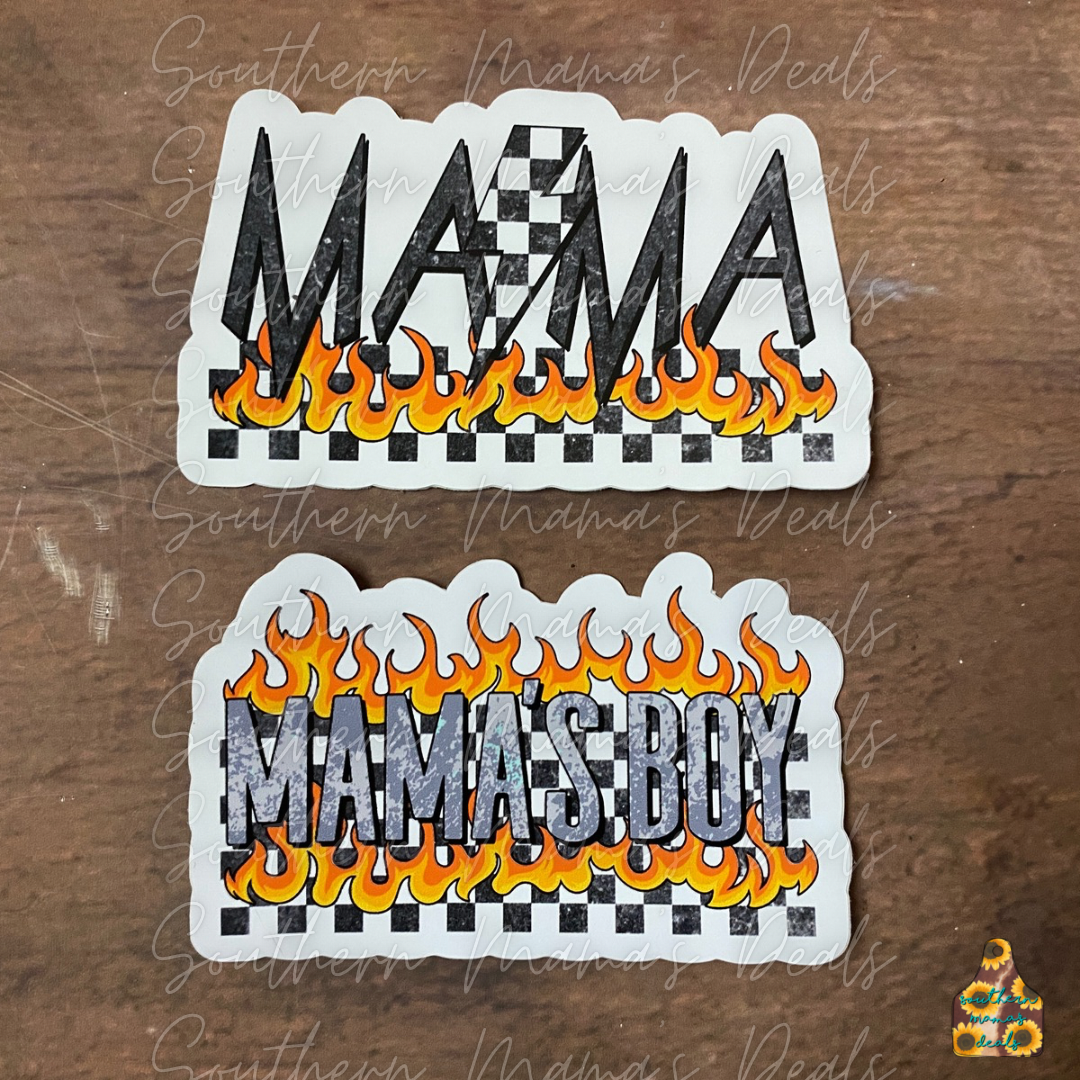 Mama/Mini Checkered Flames Set Vinyl Stickers