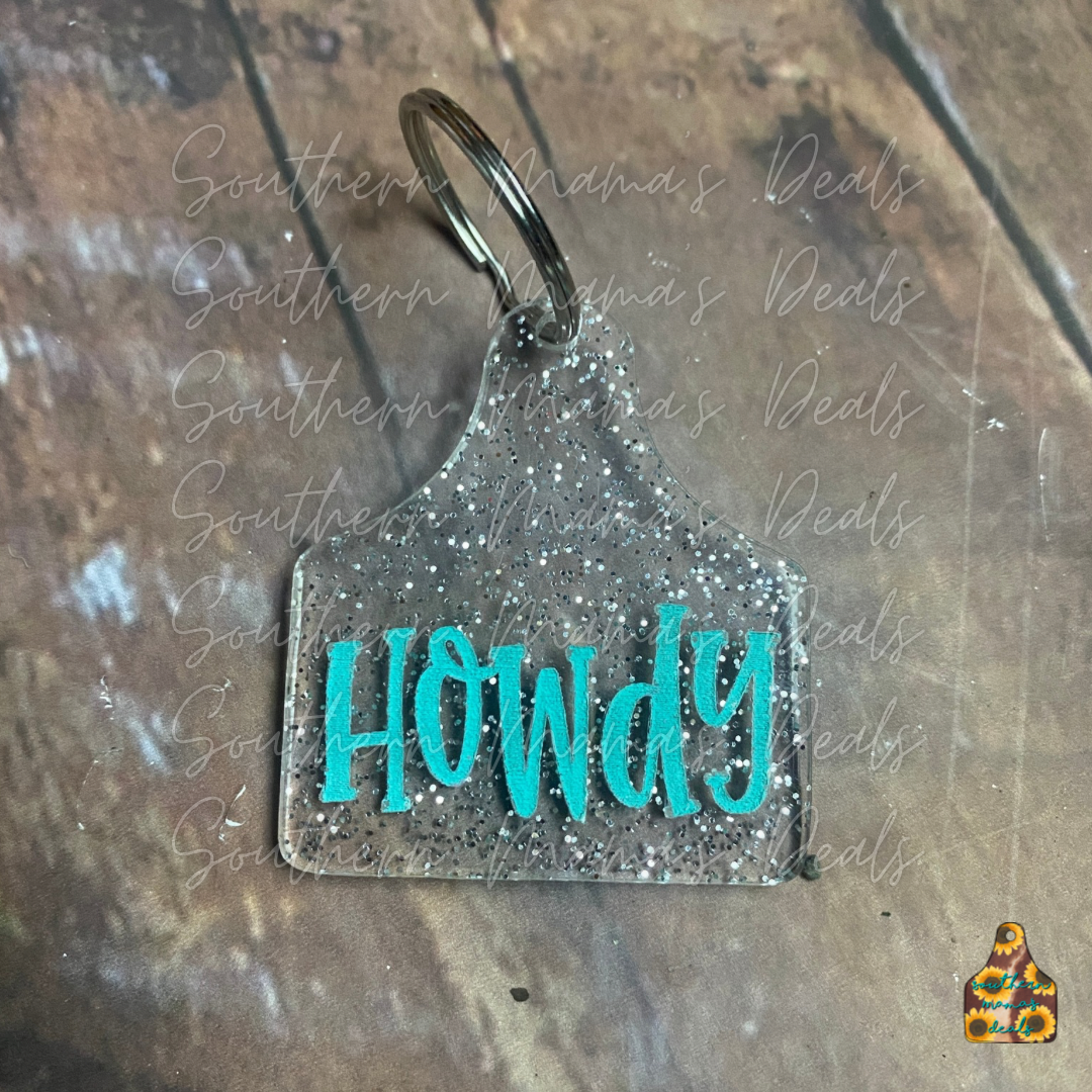 Acrylic Engraved Howdy Cowtag Keychain