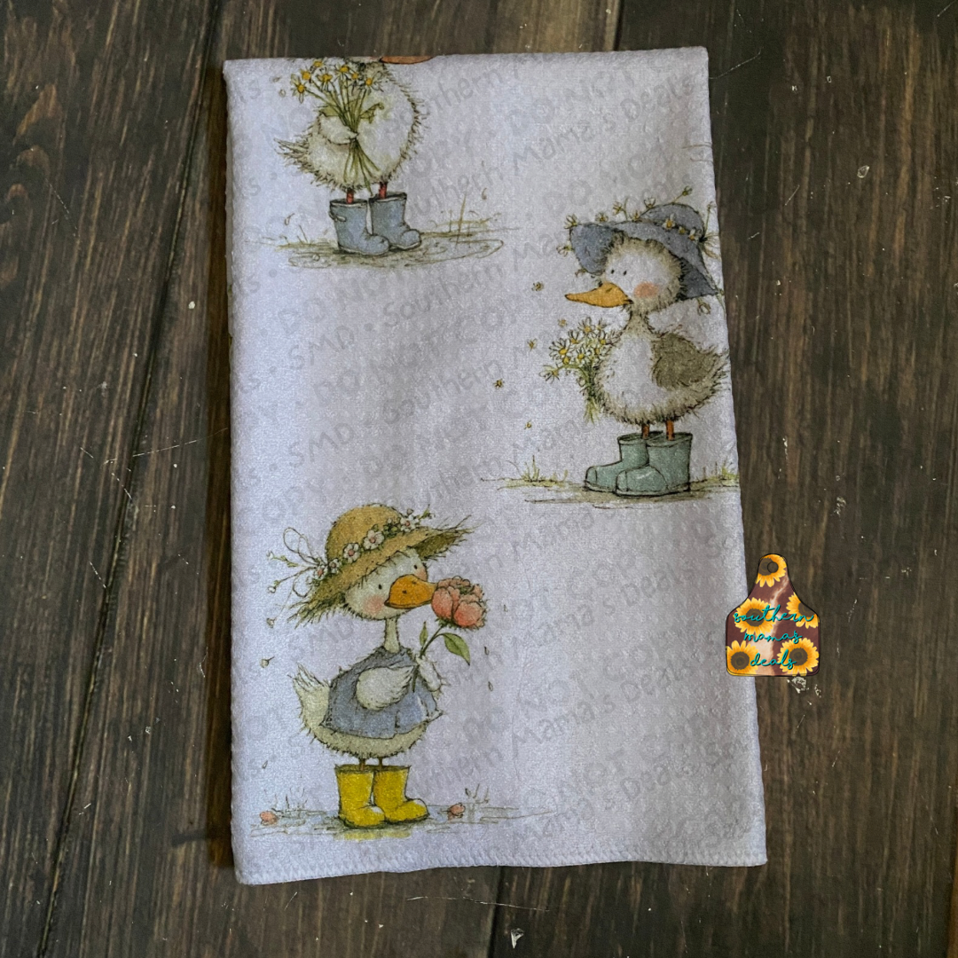 Goose in Boots Waffle Knit Kitchen Towel