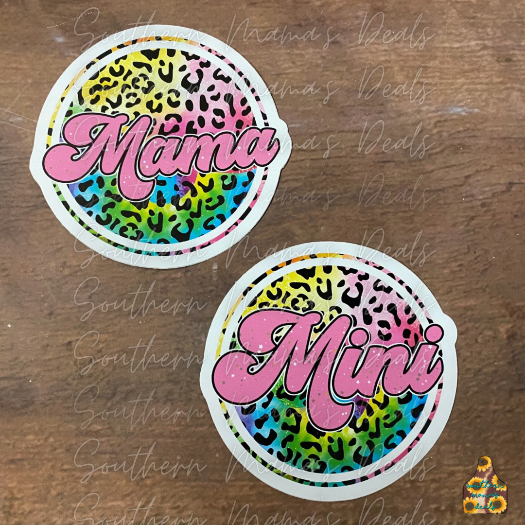 Mama/Mini Leopard Round Vinyl Stickers