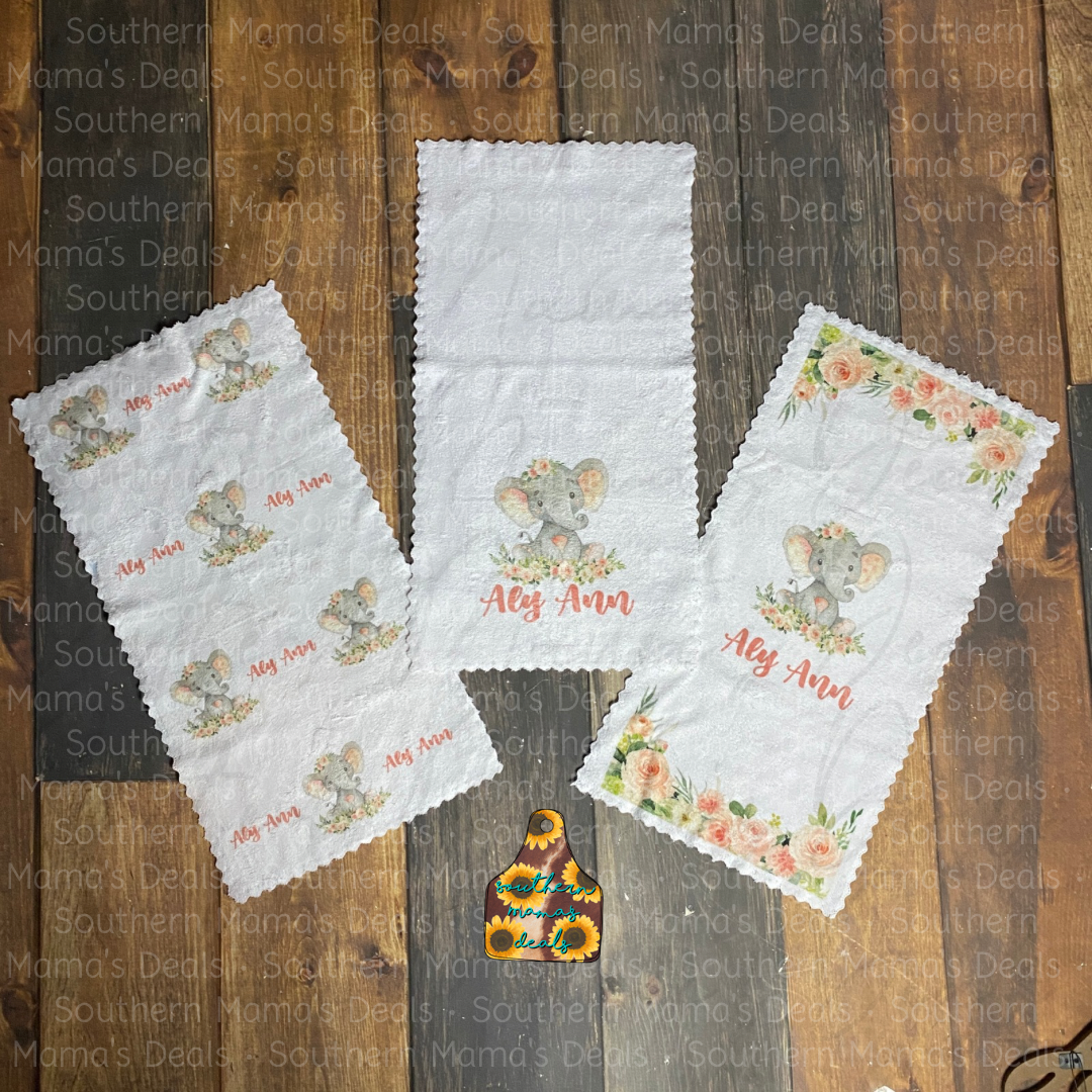 Custom Baby Girl Elephant Burp Rags