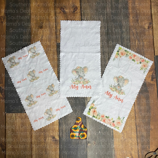 Custom Baby Girl Elephant Burp Rags