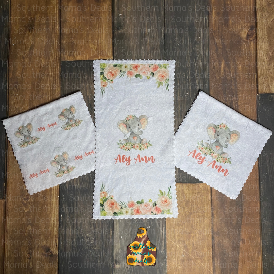 Custom Baby Girl Elephant Burp Rags