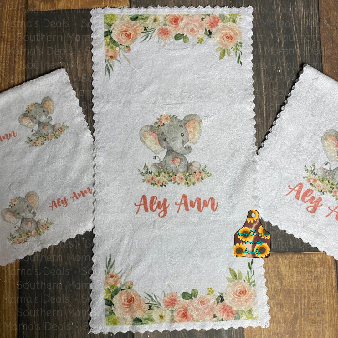 Custom Baby Girl Elephant Burp Rags