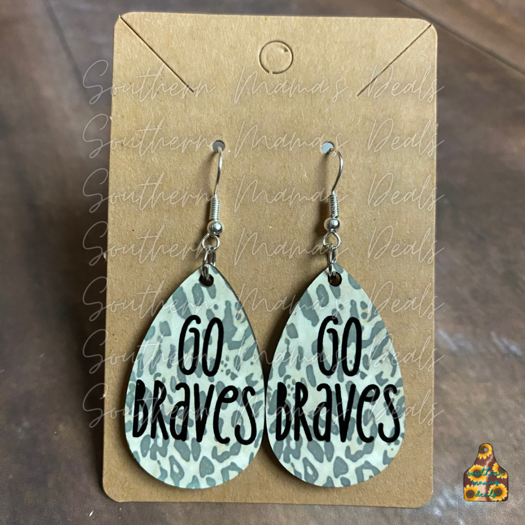 Go Braves Leopard Print Tear Drop Earrings