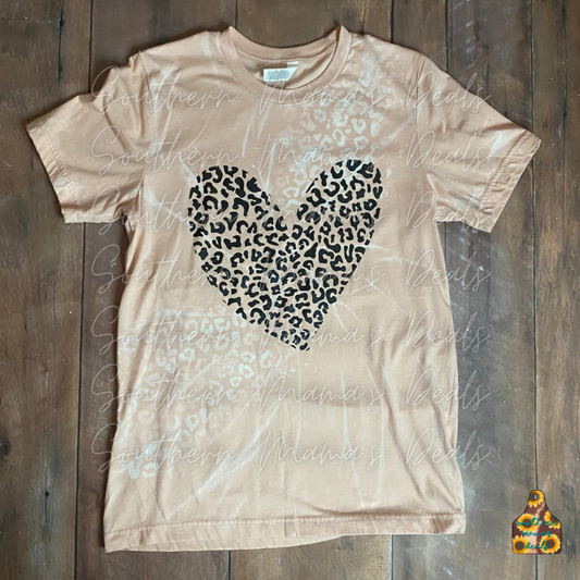 Leopard Print Heart M Bleached Tee