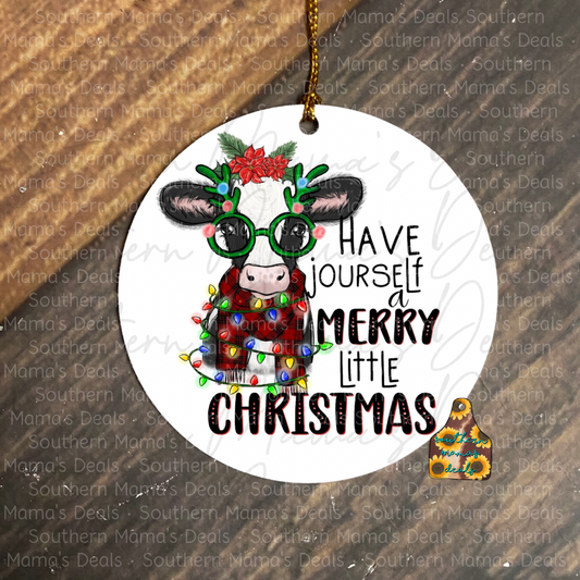 Cow Merry Christmas Ornament