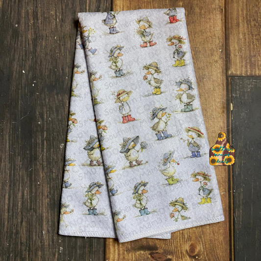 Goose in Boots Waffle Knit Kitchen Towel