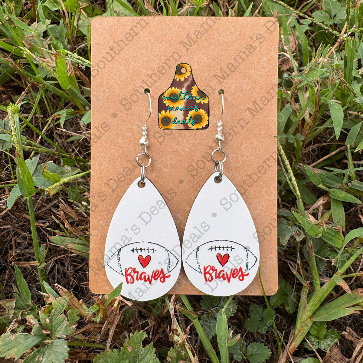 Braves Football Teardrop Hook Earrings